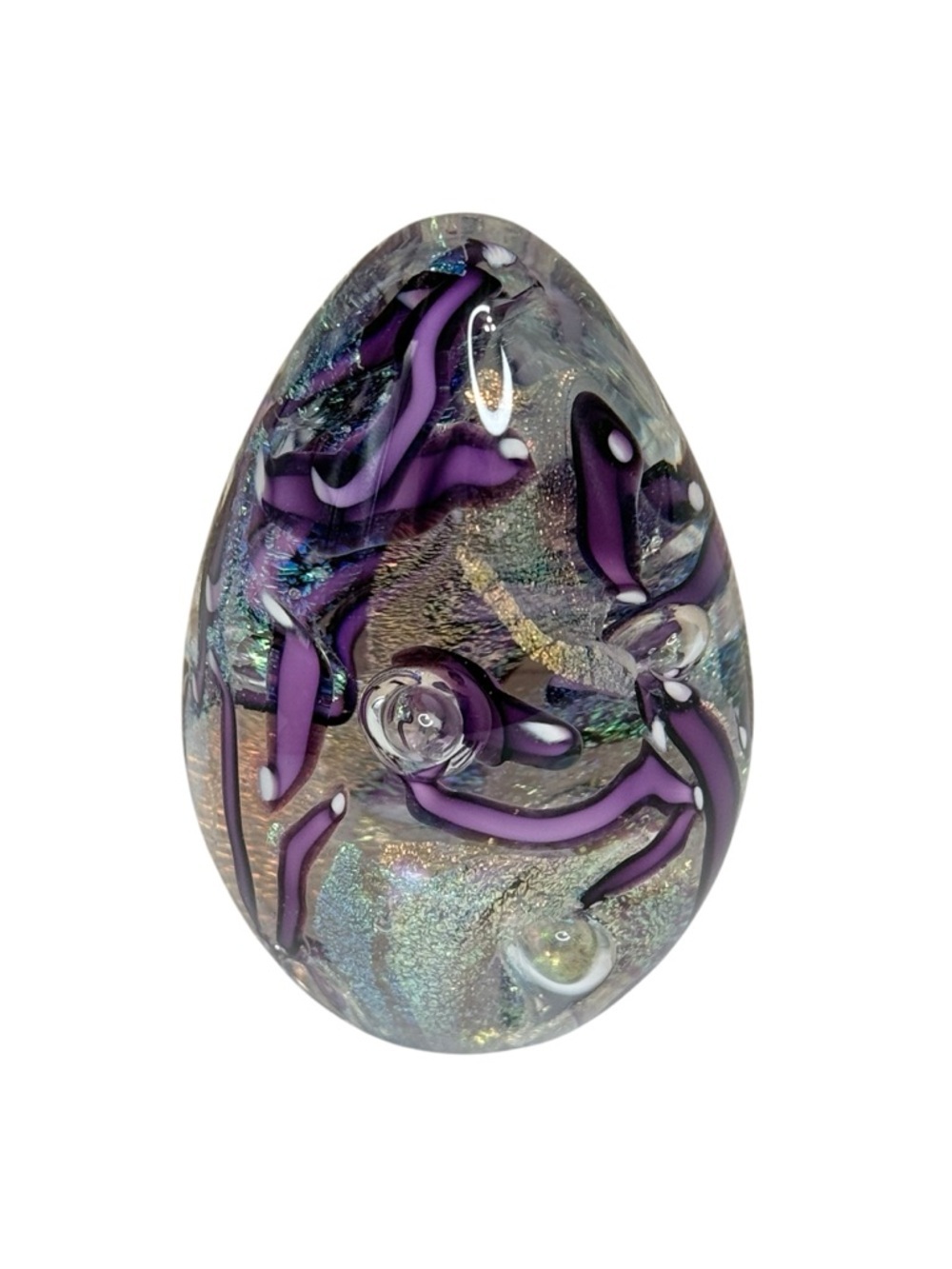 Glass Eye Studio (GES) dichroic art glass egg paperweight decor - Picture 2 of 4